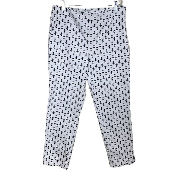 Charter Club Anchor Print Pants Off White Navy Nautical Classic Fit Womens 10 - Picture 1 of 14